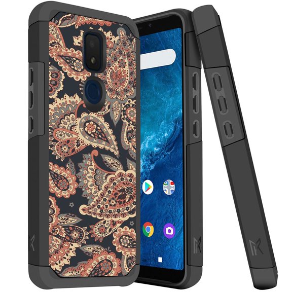 ANJ  Slim Dual Layer Hybrid Shockproof Case   Tempered Glass Cover for Cricket Icon 3, Splendor, AT&T Motivate 2 - Tribal Paisley 2