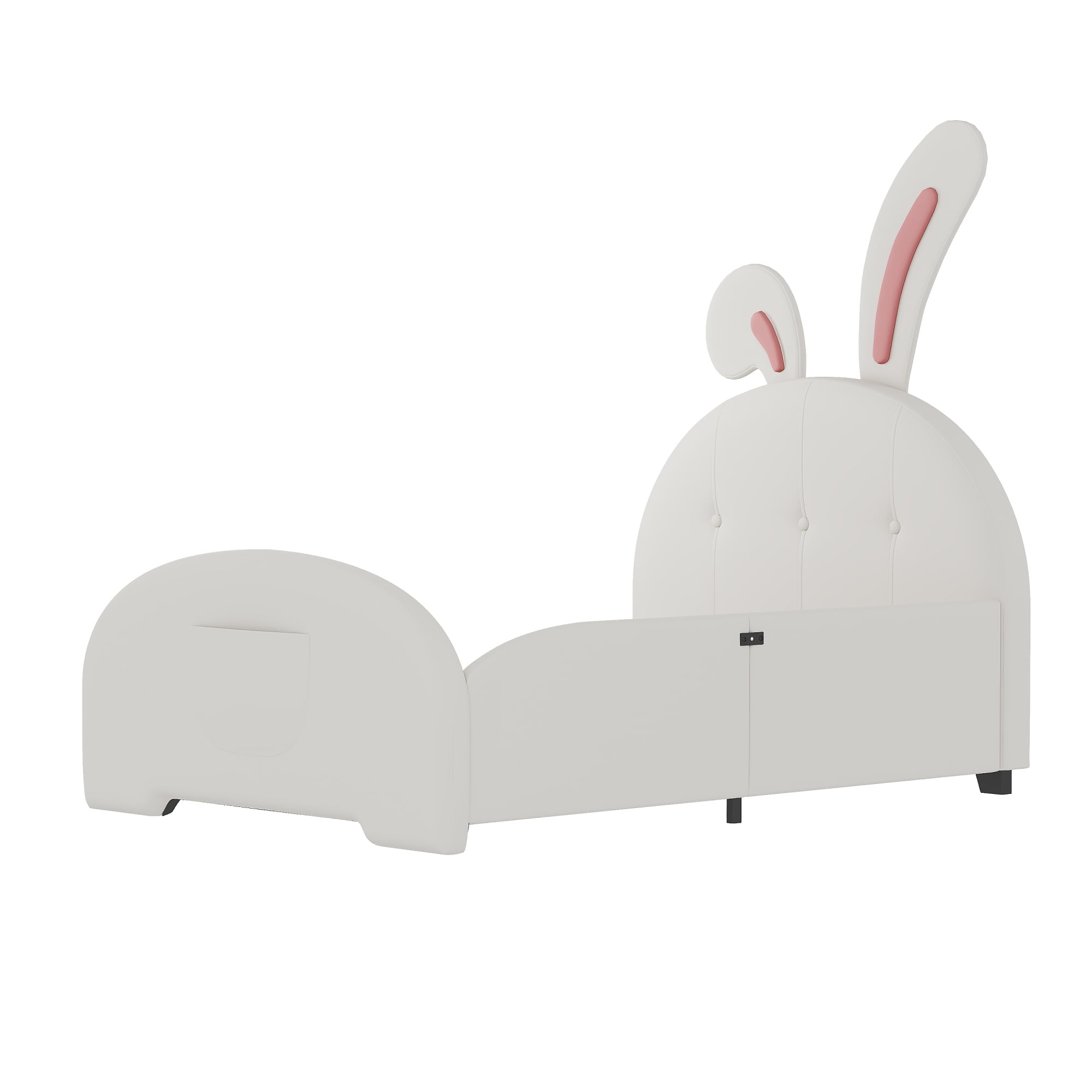 Jopath Twin size Upholstered Princess Bed, Rabbit-Shape Platform Bed with Headboard and Footboard for Toddler Kids Teens,White