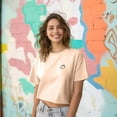 thumbnail image 3 of Dalix Smile Face Boxy Short Sleeve Tee Relaxed Summer Cotton Garment Dyed Womens in Peach L Large, 3 of 5