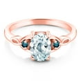 thumbnail image 2 of Gem Stone King 18K Rose Gold Plated Silver Sky Blue Aquamarine and Blue Diamond 3-Stone Rings for Women (1.27 Cttw, Gemstone March Birthstone, Oval 8X6MM, Size 5), 2 of 4