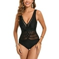 thumbnail image 5 of UTSJKR Womens One Piece Swimsuit Modest Tummy Control Bathing Suit Slimming Deep V Neck Backless Sheer Mesh Patchwork Swimwear Black M, 5 of 6