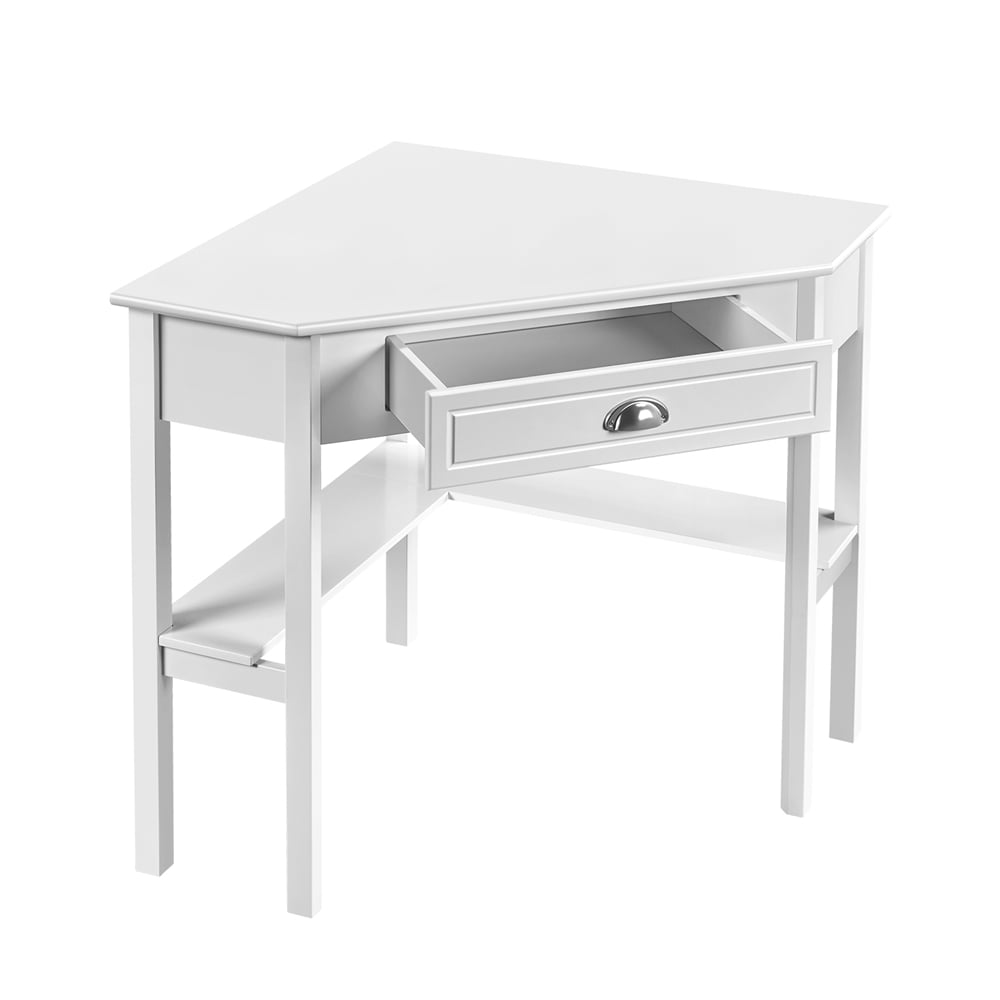 Easyfashion Corner Writing Desk with Storage Drawer, White