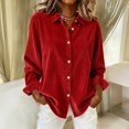 thumbnail image 2 of WULMLEO Women's Corduroy Shirt Casual Loose Fit Long Sleeve Lapel Button Down Fall Winter Tops Red 2XL, 2 of 9