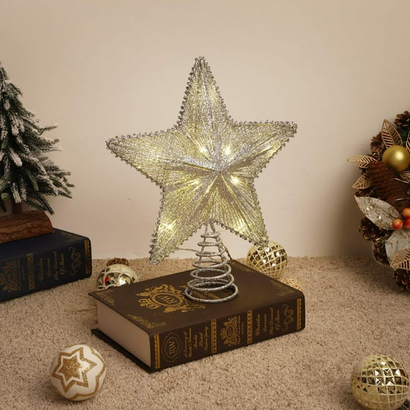 Lewondr Christmas Star Tree Topper, Battery Powered Tree Star with Lights and Sequins, Christmas Tree Topper Lighted for Home Holiday Xmas Tree Christmas Decoration, Silver