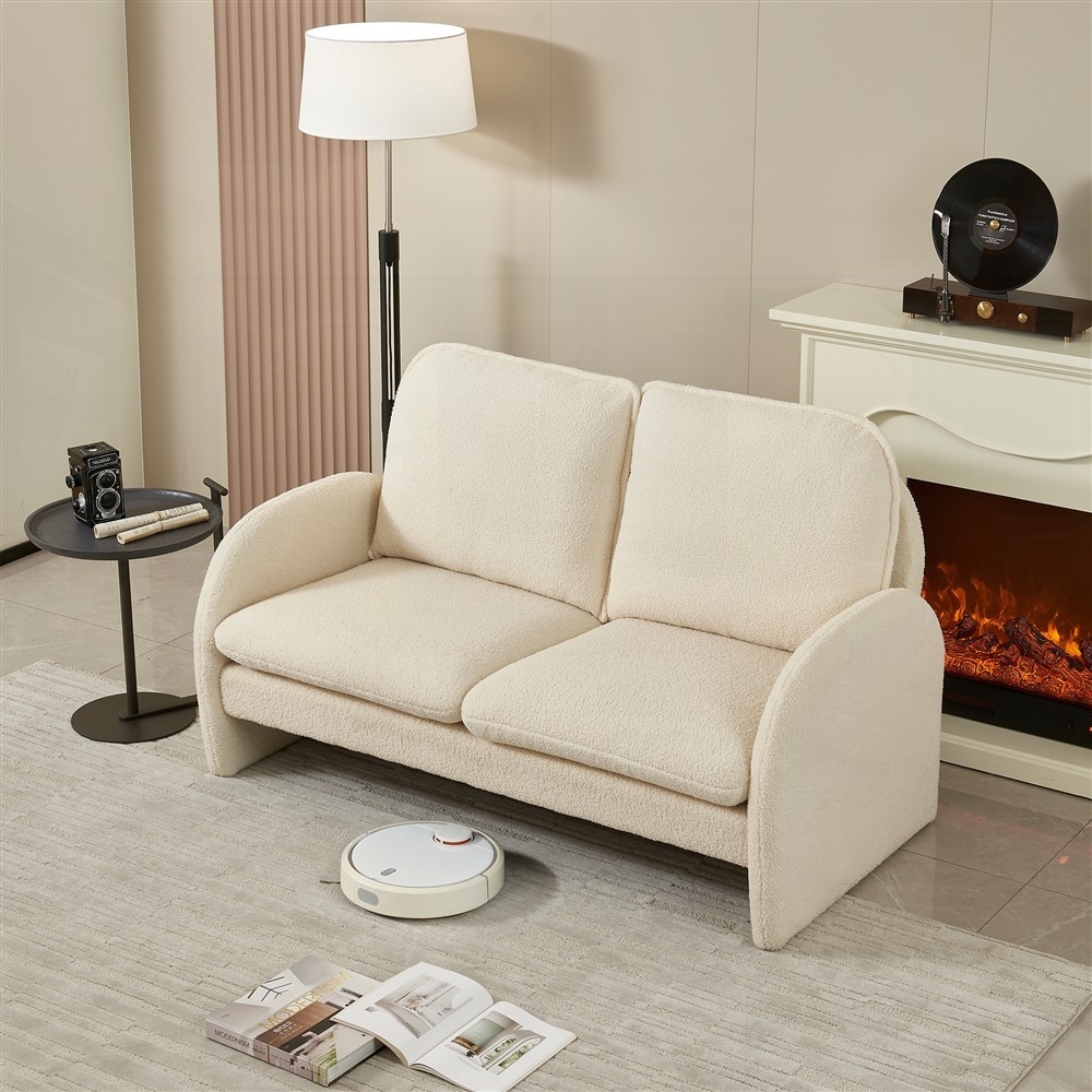 Modern Sherpa Fabric Loveseat - 59" for Living Room