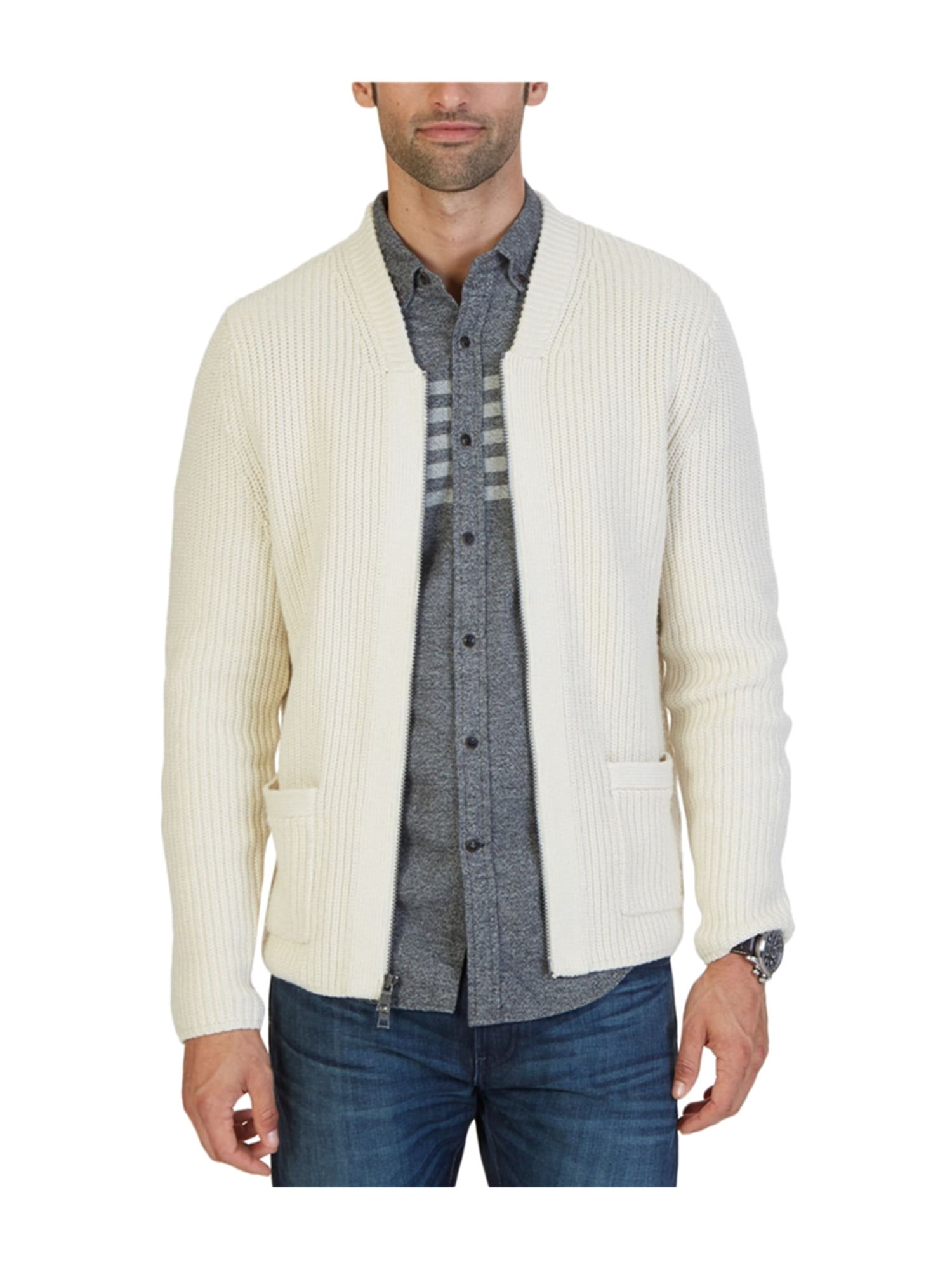 Nautica Mens Shawl Collar Zipped Cardigan Sweater bonewhite S Walmart