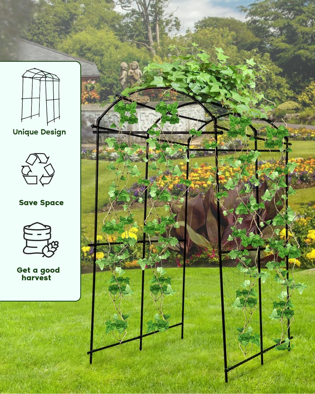 Garden Arch Trellis 7FT Thickened Steel Frame Adjustable Width Cucumber Vine Support for Raised Bed Vegetable Fruit Flower