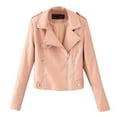 thumbnail image 3 of AXXD Jackets for Women,Womens Leather Jackets Faux Leather Zip Notch Lapel Turndown Solid Color Long Coat Jacket Pink Size M(Us:6), 3 of 4