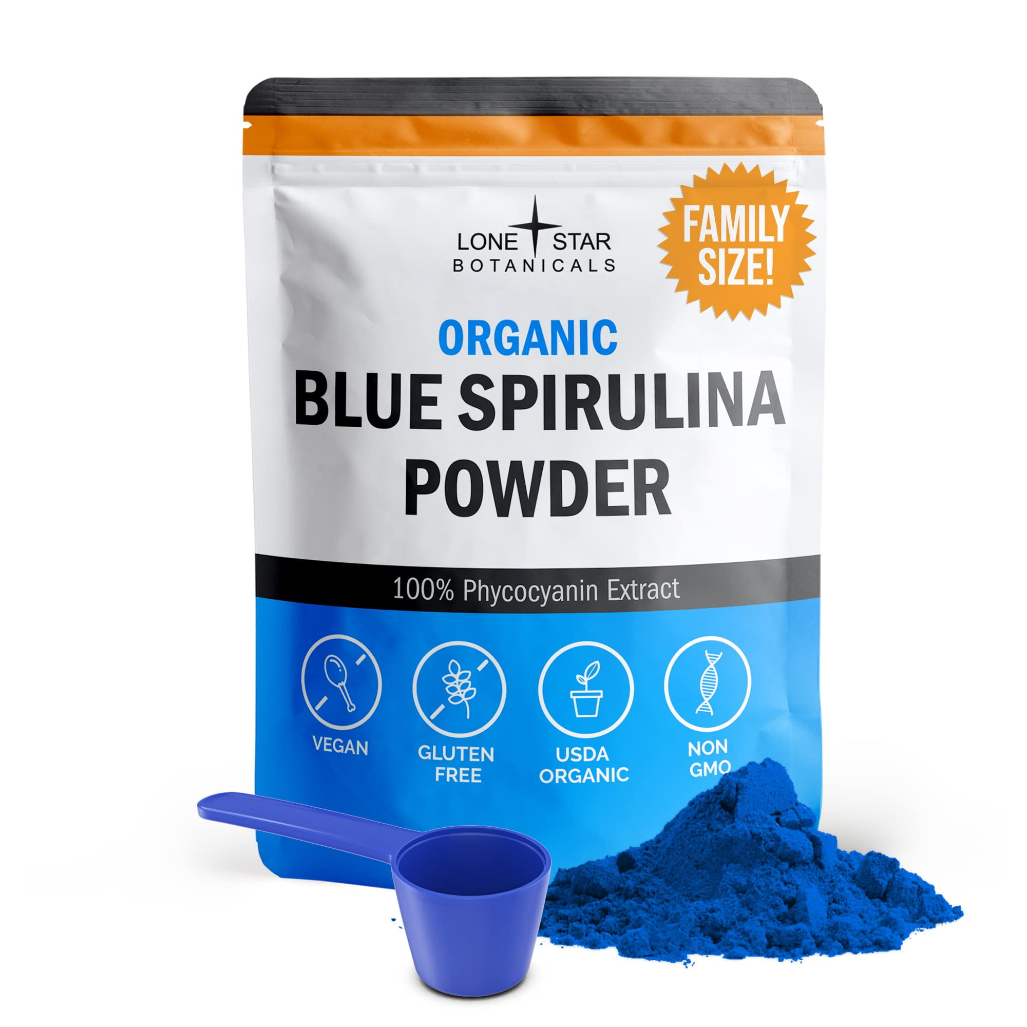 Family Size Organic Blue Spirulina Powder, 120 Servings 100 Pure