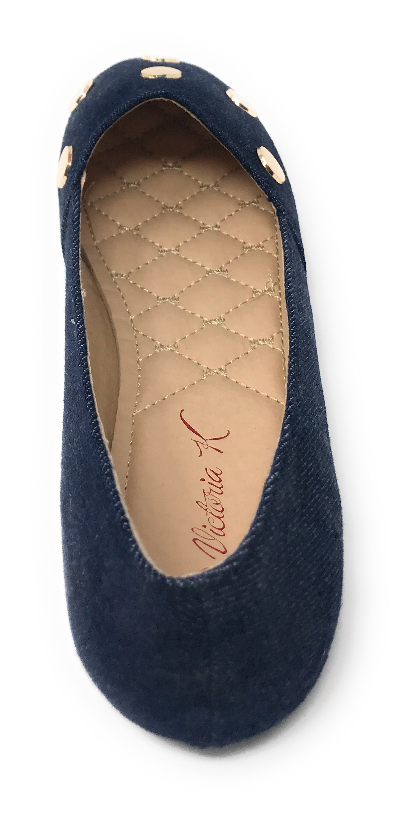 Victoria K Women's Round Gold Studs Denim Ballerina Flats