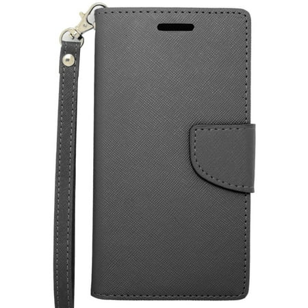 For Alcatel One Touch Fierce 2 7040T (T-Mobile) - Black/Black Wallet Flap Pouch