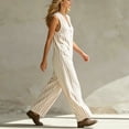 thumbnail image 5 of Ksrymi Overalls for Women Casual Striped Sleeveless Jumpsuit – Loose Fit V-Neck Button Down Wide Leg Romper with Pockets, Summer Outfit for Beach 2 Piece Sets for Women, 5 of 7