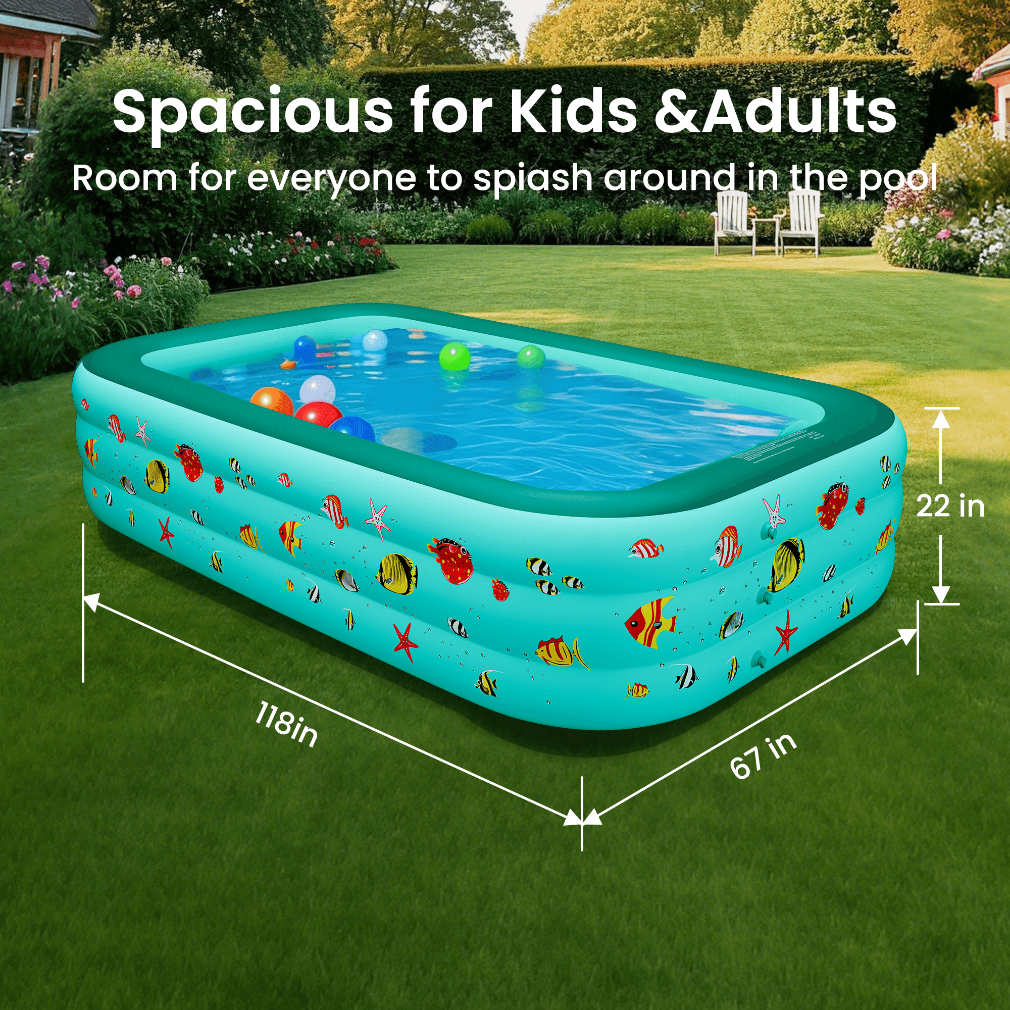 GVDV Inflatable Pool, 9.83 x 6 x 1.83 ft Family Swimming Pools for Kids, Toddlers, Infant, Adult, Rectangular, Thickened