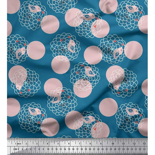 Soimoi Silk Fabric Dot,Bird & Fish Kids Printed Fabric 1 Yard 42 Inch Wide