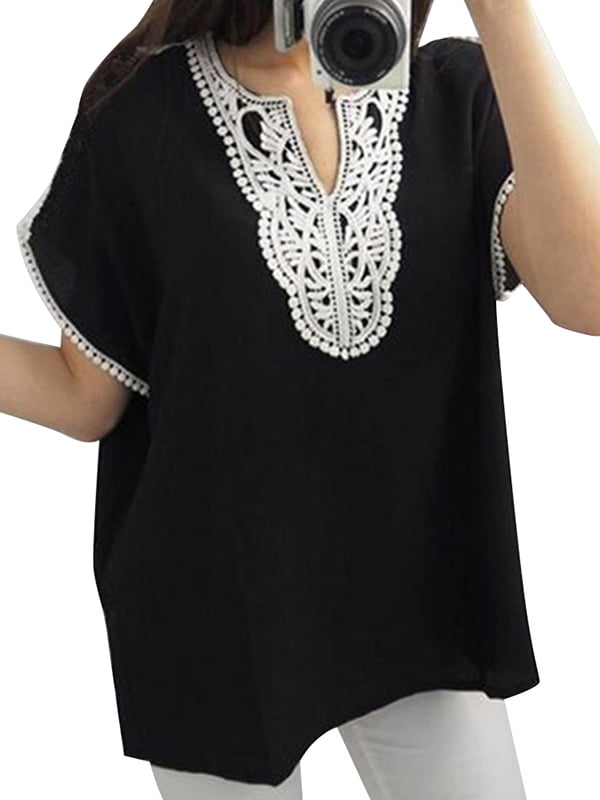 L, Black Womens Tops Bummyo Shirts Fashion Women Casual Patchwork Color Block O-Neck Long Sleeve T-Shirt Blouse Top