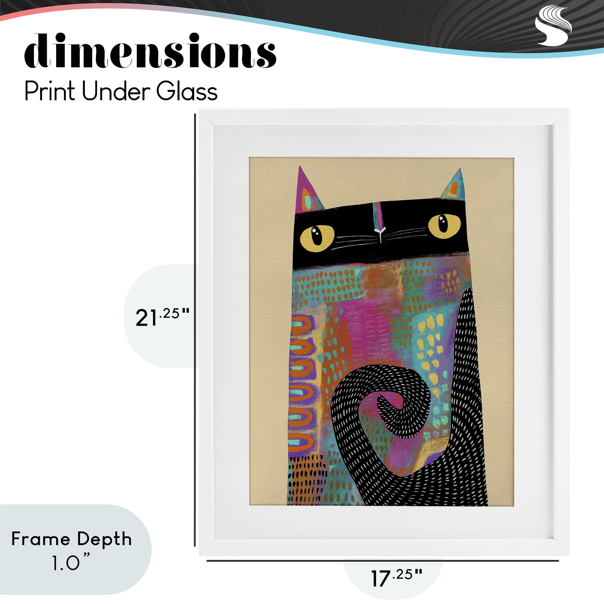 Stupell Industries Stylized Colorful Cat White Framed Print Under Glass, design by Gabriela Avila