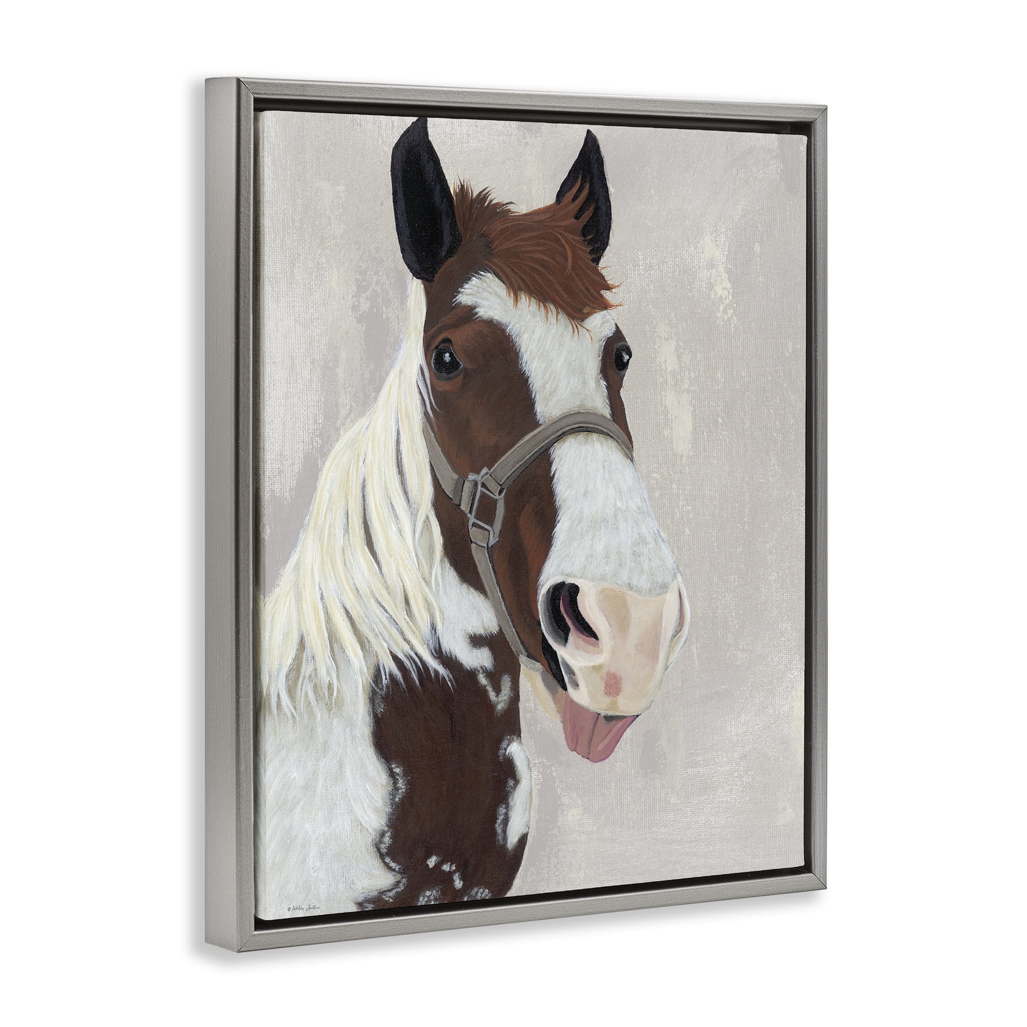 Stupell Industries Henry Horse Funny Tongue Gray Framed Floater Canvas Wall Art, design by Ashley Justice