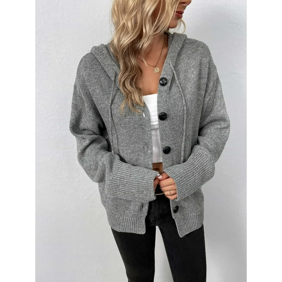 Button-Down Long Sleeve Hooded Sweater