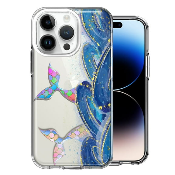MUNDAZE Case for Apple iPhone 15 Pro Max Slim Hard Shell Soft TPU Hybrid Shockproof Heavy Duty Protective Phone Cover - Rainbow Mermaid Tails Scales Ocean Waves Beach Girls Summer
