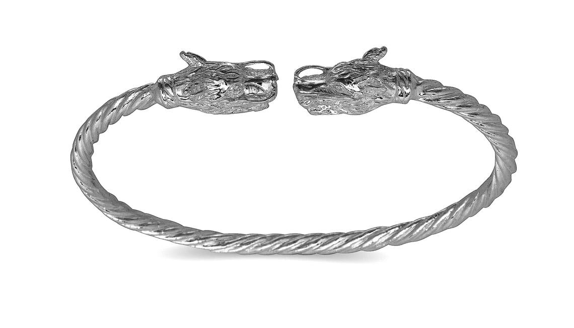 Pair 56.4g Lion .925 Sterling Silver West Indian Bangles 