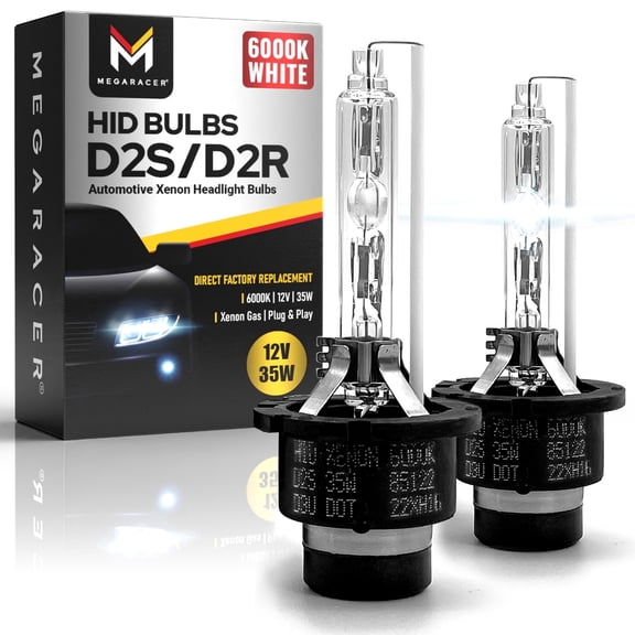 Mega Racer D2S/D2R Xenon HID Headlight Bulb 6000K Cool White 2 PACK - OEM Replacement, 85V AC, 35W, 4000 Lumens Car Bulbs
