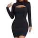 thumbnail image 1 of Vestido sexy de manga larga con escote en el pecho para mujer: vestido de fiesta ajustado de color liso, 1 of 7