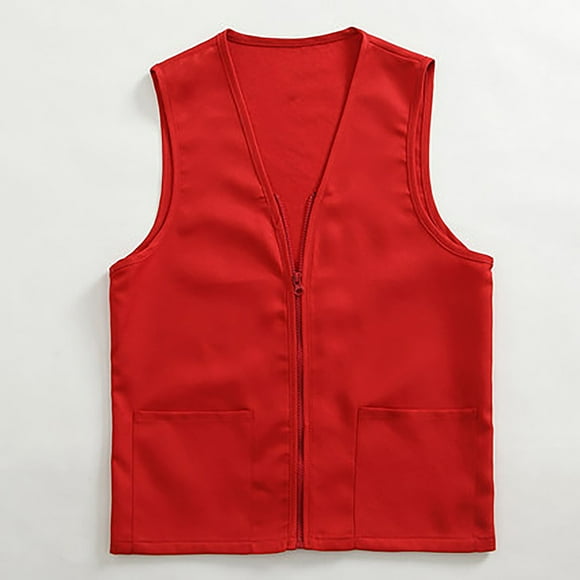 WTXUE Work Vest for Women, Sleeveless Adult Postulant Activity Vest Supermarket Vests Clerk Workwear, Plaincolor Outerwear Vests for Women | Red S