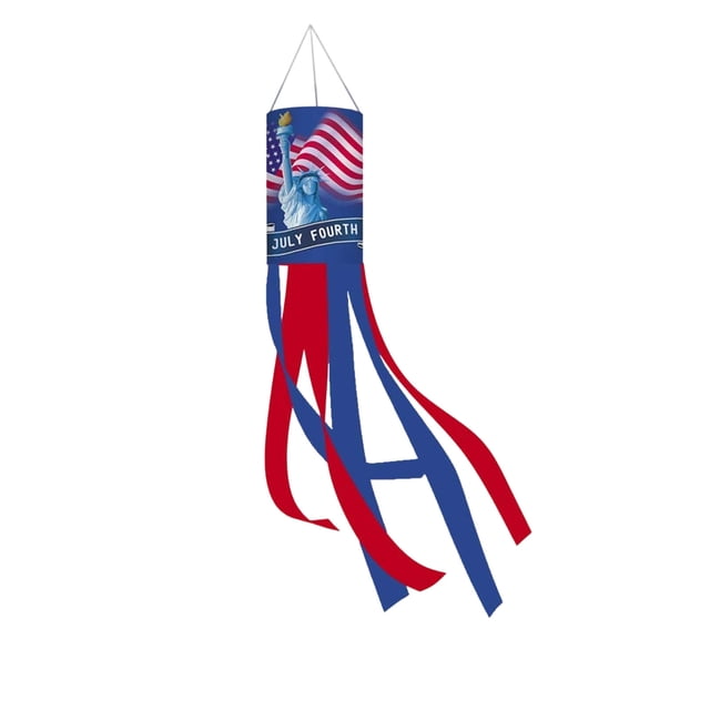 Red White and Blue Decorations Outdoor Patriotic Windmill Flag for Independence Day Outdoor Decoration, Americans Flag Style Pennant Decorated with Red White and Blue Ribbon