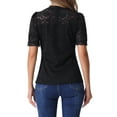 thumbnail image 3 of INSPIRE CHIC Floral Lace Top for Women's Mock Neck Puff Short Sleeve Elegant Lace Blouse Tops M Black, 3 of 6