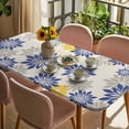 thumbnail image 3 of Geometric Flower Table Cloths for 3 Foot Rectangle Tables, Vintage Country Floral Blue Yellow on Linen Patio Waterproof Elastic Fitted Tablecloths, Washable Rectangular Table Cover for Camping, 3 of 8