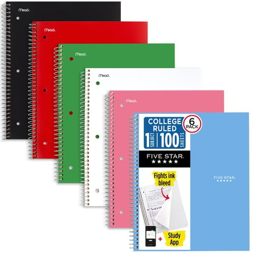 Five Star Spiral Notebook Plus Study App 1 Subject College Ruled 8 12 x 11 6