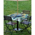 thumbnail image 4 of Fsddascl Coastal Ocean Outdoor Tablecloth - 54x54 Inch Square Dining Table Cover, Summer Abstract Stripe Ombre Fish Waterproof Outdoor Table Cloth with Umbrella Hole & Zipper for Picnic/Patio/Party, 4 of 7