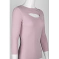 thumbnail image 4 of Joan Vass NY Crew Neck 3-4 Sleeve Ribbed Pullover Cutout Chest Detail Knit Top-LIGHT GREEN / XS, 4 of 23