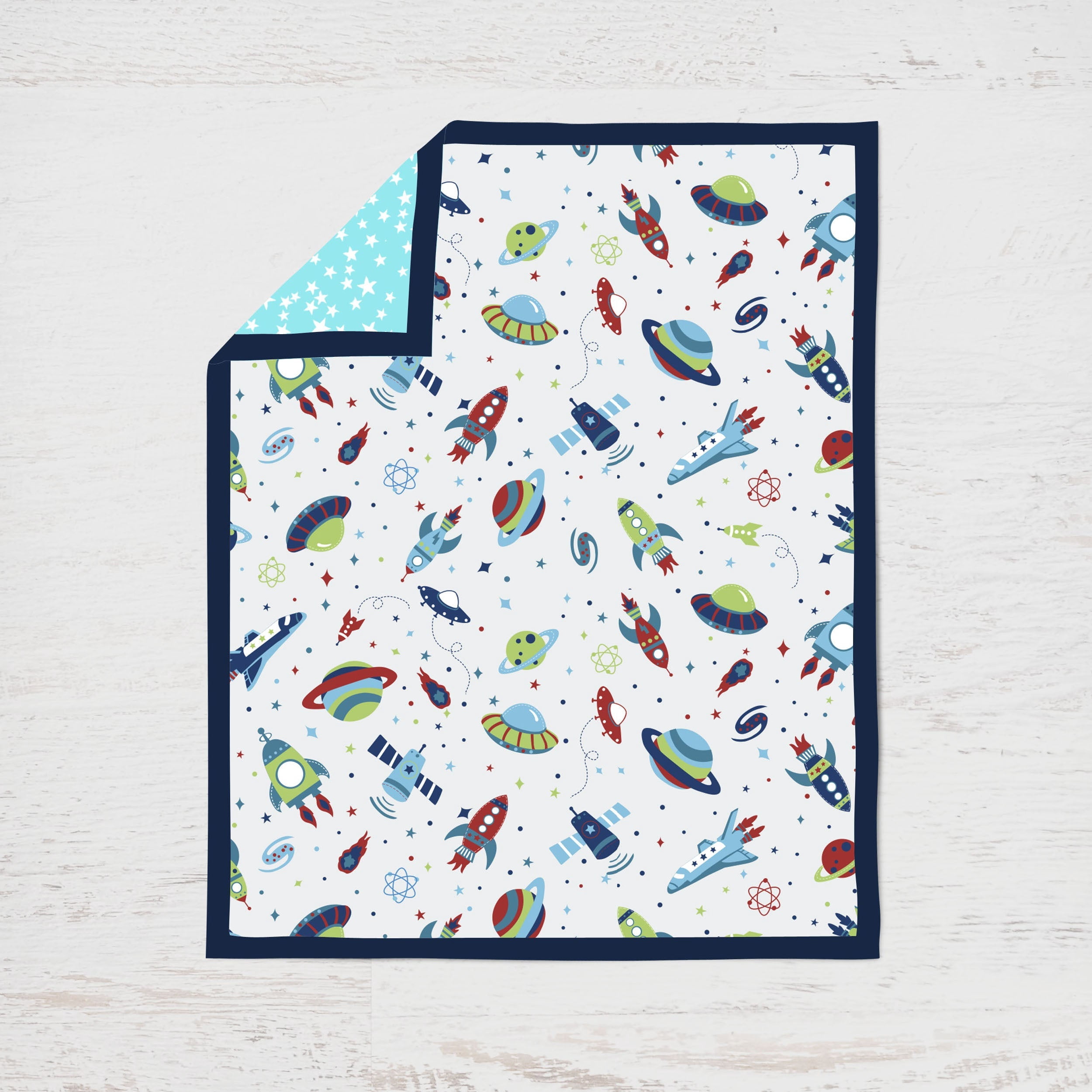 Bacati - Airspace 10-Piece Crib Bedding Set with Two Crib Sheets - Aqua/Navy/Green/Red Boys