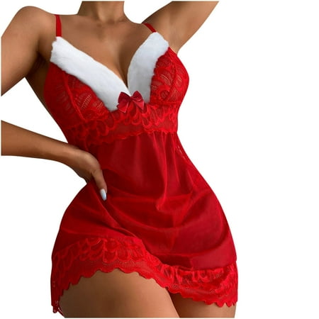 

Lingerie for Women Sexy Bodysuit Costumes Deep V Boudior Outfits Elegant Lace Bow Spaghetti Strap Babydoll