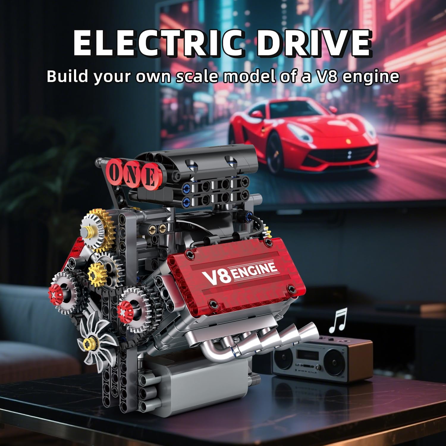 478PCS V8 Engine Building Set,V8 Engine Model kit that Run,Build Your Own STEM Mini V8 Model Engine Kit with Battery Box and L Motor,8-Cylinder Car Engine Building Engineering Toys for Kids Adults