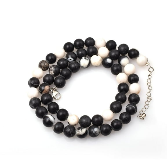 Sunburst Natural Black Zebra Jasper Gemstone 8 MM Round Smooth Beads Necklace Adjustable Mala Jewelry