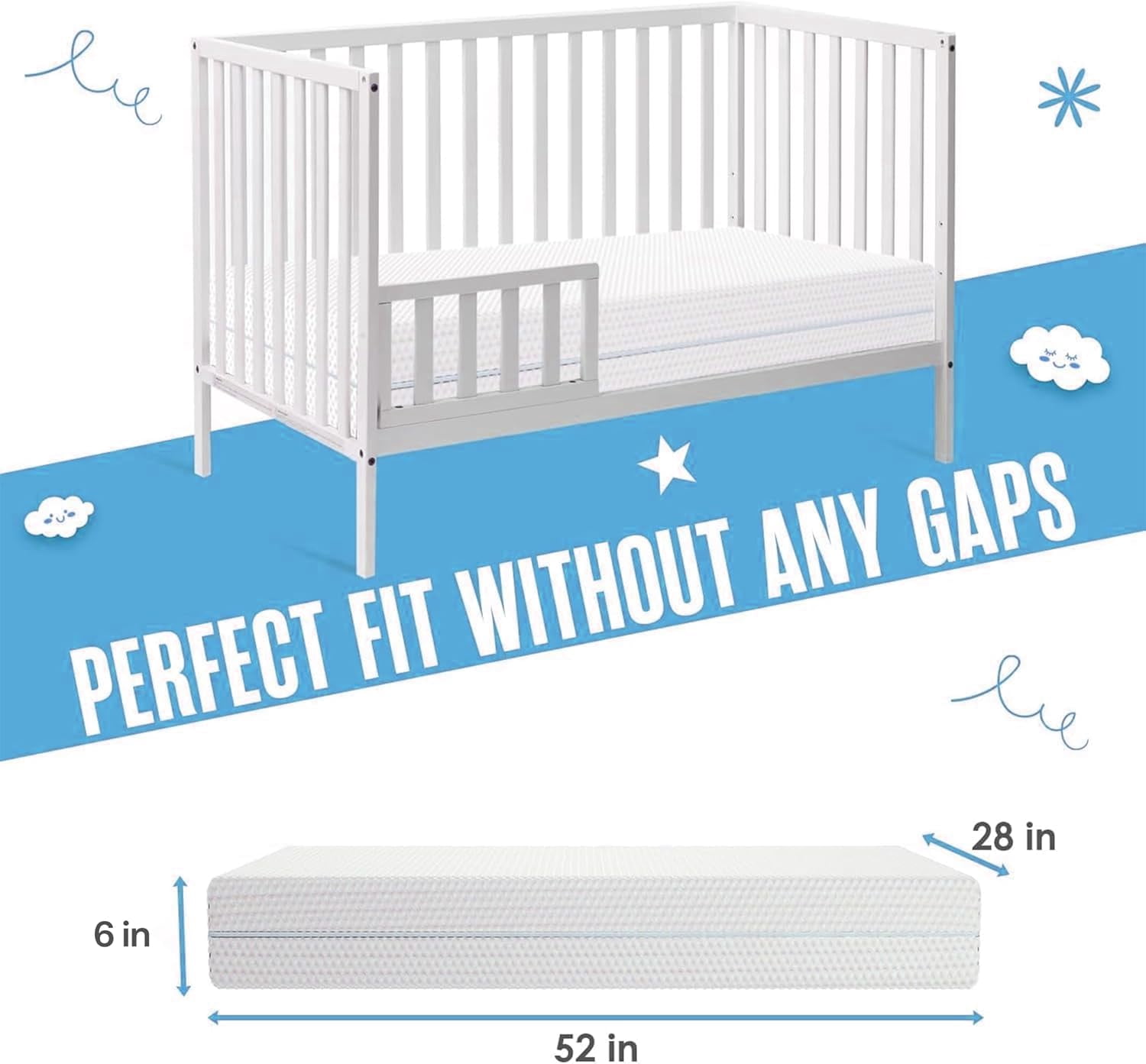 6” Crib and Toddler Bed Mattress – Made in USA – CertiPUR OEKO-TEX Certified – Breathable Waterproof Washable Removable Soft Cover – Dual Sided Firm for Babies and Plush for Toddlers Blue
