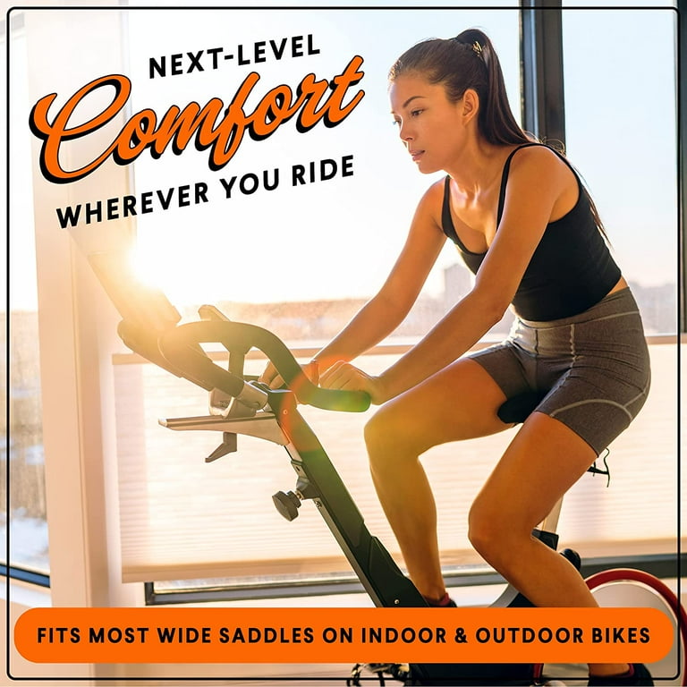 Bikeroo Bike Seat Cushion Padded Gel Wide Adjustable Cover for Men Womens Comfort Compatible with Stationary Exercise or Cruiser Bicycle Seats