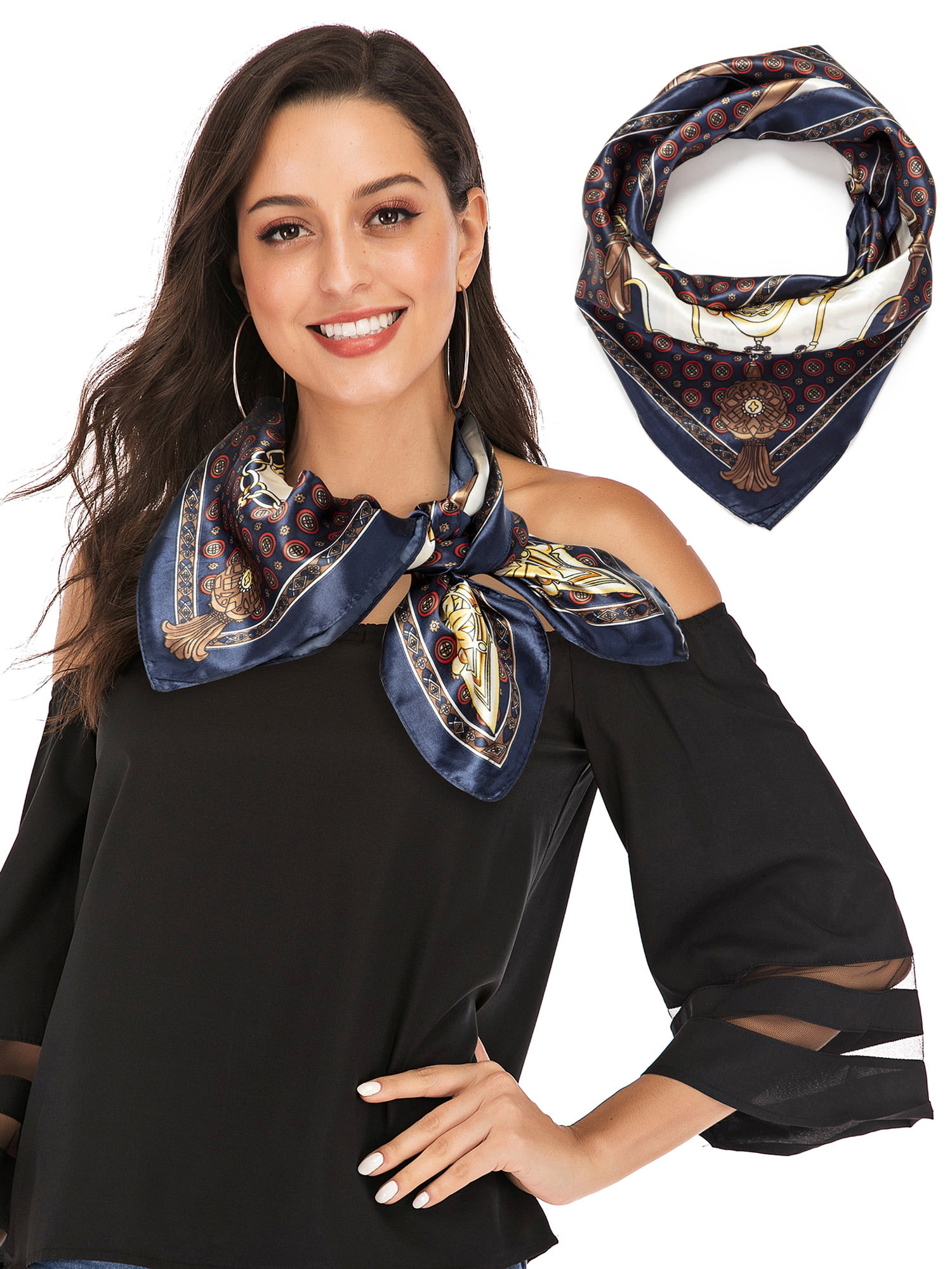 Womens Satin Square Scarf Silk Feel Large Neckerchief Fashion Accessory 35
