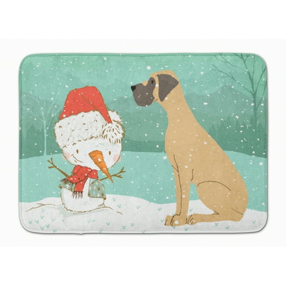 Fawn Natural Great Dane Snowman Christmas Machine Washable Memory Foam Mat