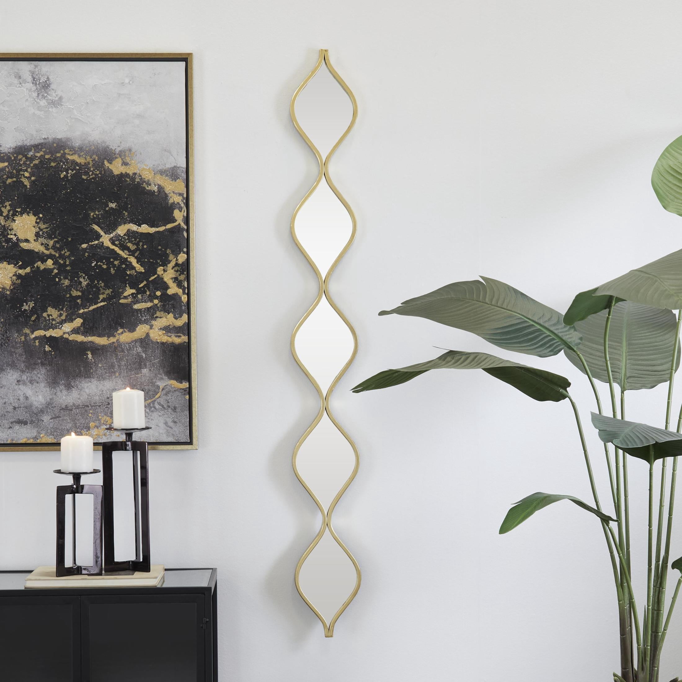 DecMode 7" x 59" Gold Slim Stacked Chain 5 Layer Geometric Wall Mirror with Tear Drop Pattern