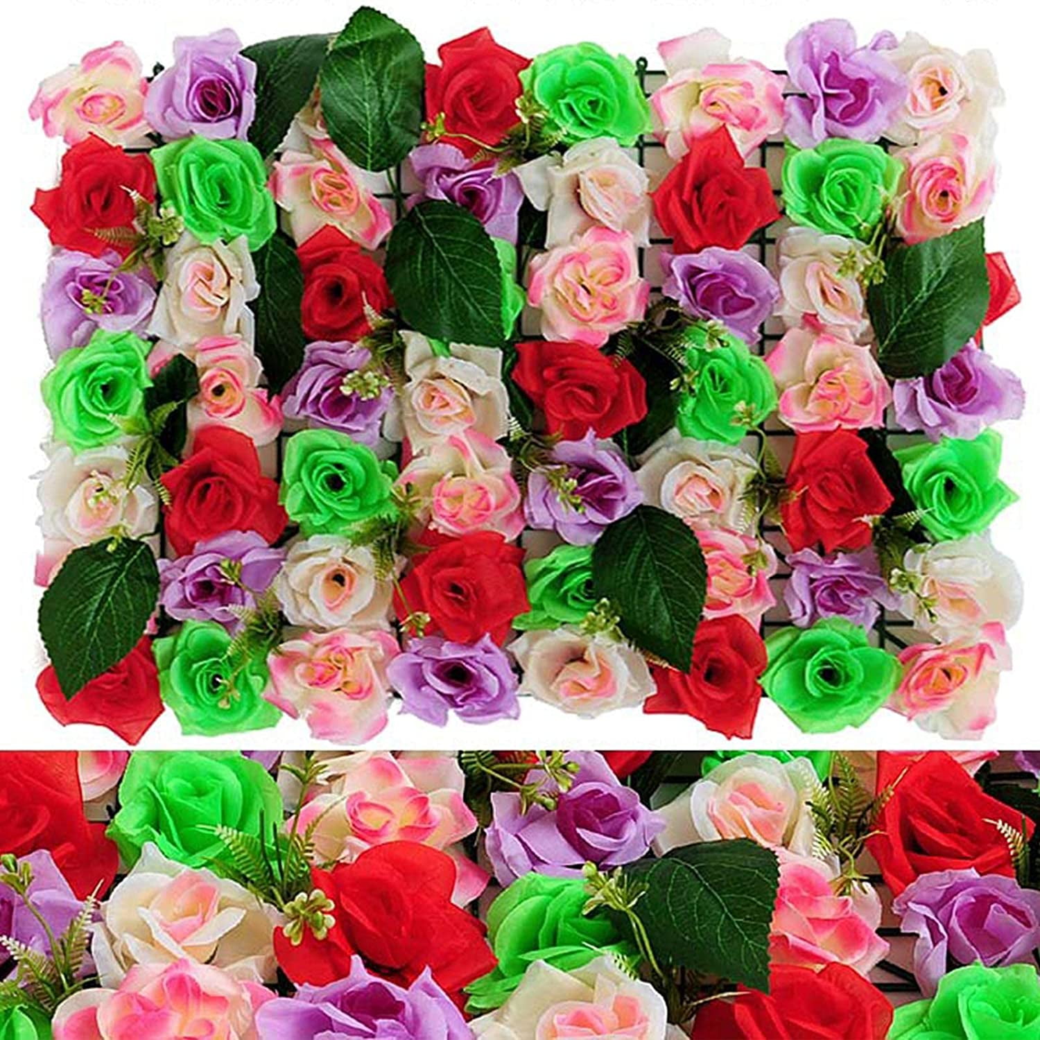 Artificial Rose Flower Wall Panel, Red White Rose Flower Background