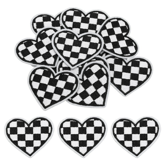 Uxcell 12Pcs Heart Iron on Patches Heart Embroidered Patches Sew on Patches for Clothing Repairing Bag Hat Decor,Black