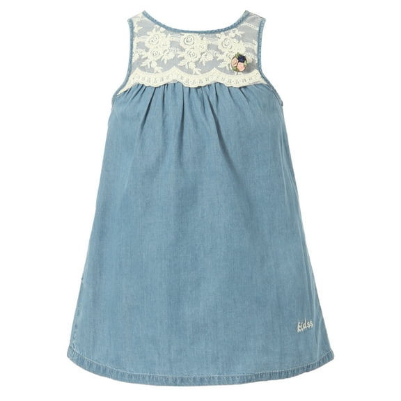 Richie House Girls' Denim Sundress with Flower Accent RH1810