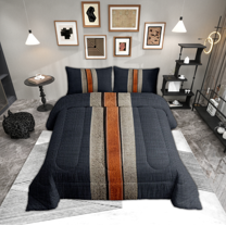 Manfei Black Abstract Ombre Queen Comforter Set, Retro Geometric Stripes Bedding Sets, Child Kid Adult Bedding Comforter Set, Super Cozy Room Decor, 3-Piece