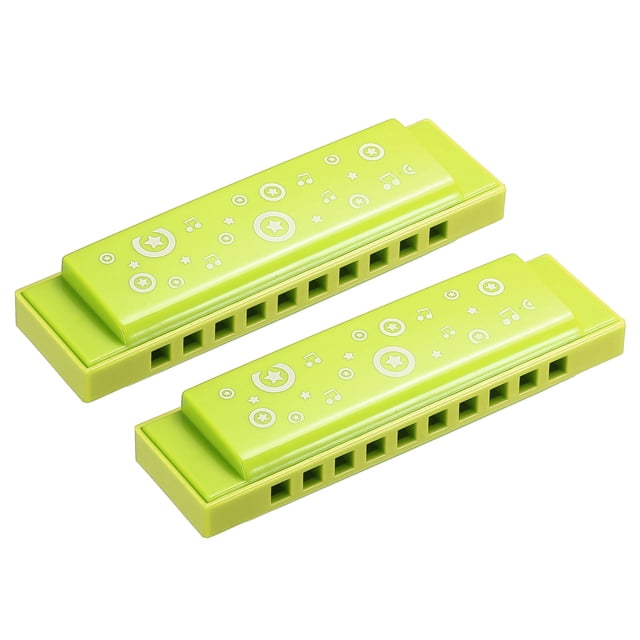 Uxcell Translucent Harmonica Assorted Colors 10 Holes Green ABS Harp Mouth 2 Pack
