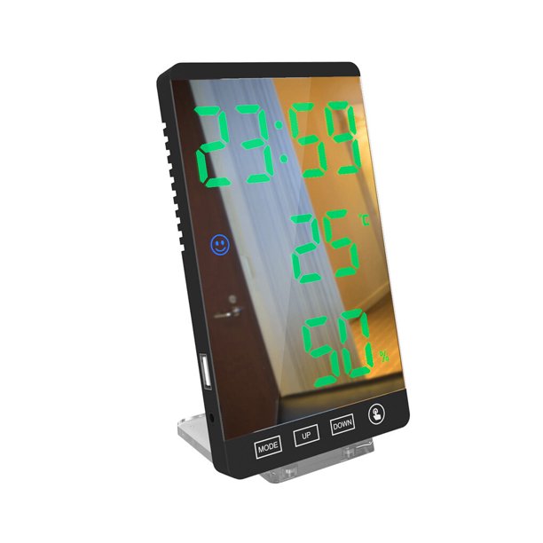 Moyic Reloj despertador con espejo LED de 6 pulgadas, botón táctil, reloj Digital de pared, relojes de escritorio, reloj despertador USB con Electrodomésticos Grün auf Schwarz