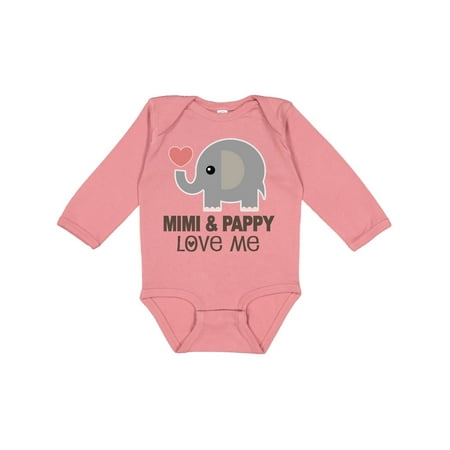 

Inktastic Mimi and Pappy Love Me Elephant Gift Baby Boy or Baby Girl Long Sleeve Bodysuit