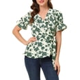 thumbnail image 1 of INSPIRE CHIC Hauts pour Femmes à Fleurs Col en V Manches Courtes Ourlet Rond Blouse à Volants Péplum S Beige-Vert, 1 of 6